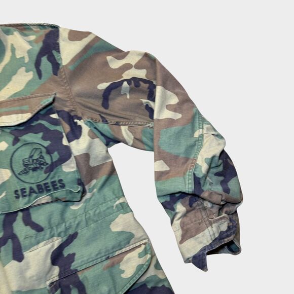 Vintage 80s US Navy Seabees M-65 Field Jacket Woodland Camo Medium Regular 1981 - Picture 3 of 11